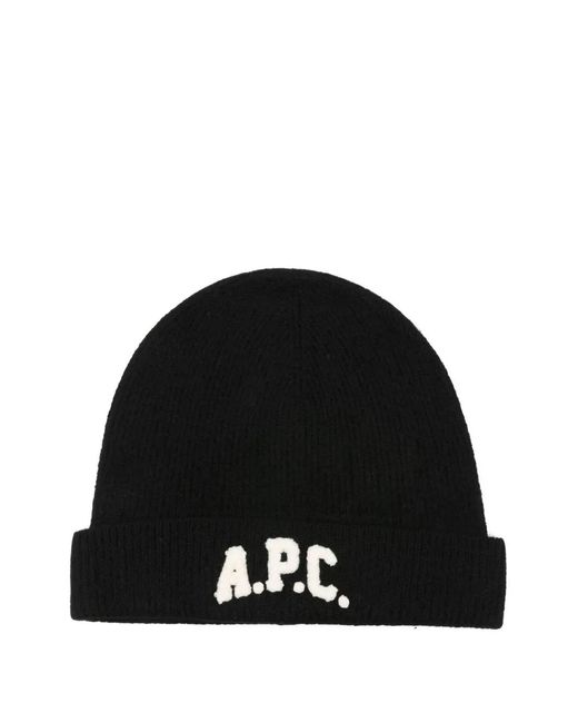 A.P.C. Black Logo-Appliqué Beanie
