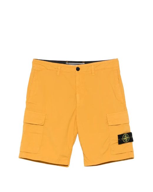 Stone Island Yellow Stretch Cotton Tela 'Paracadute' Shorts for men