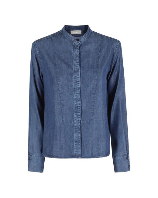 Kiltie Blue Band-Collar Denim Shirt
