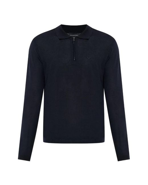 Emporio Armani Blue Long-Sleeve Polo Shirt for men