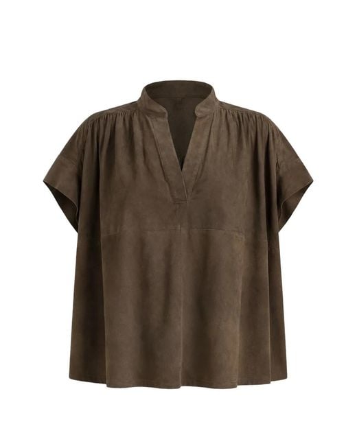 Hannes Roether Brown Gathered-Detail V-Neck Top