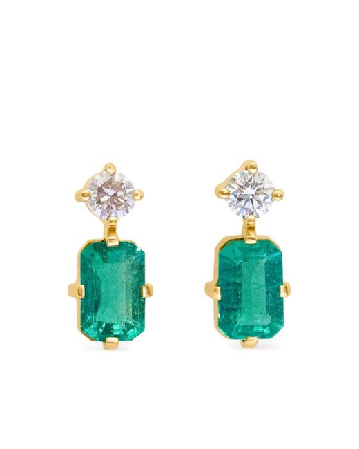 Yi Collection Deco ダイヤモンド&エメラルド ピアス 18kイエローゴールド Green