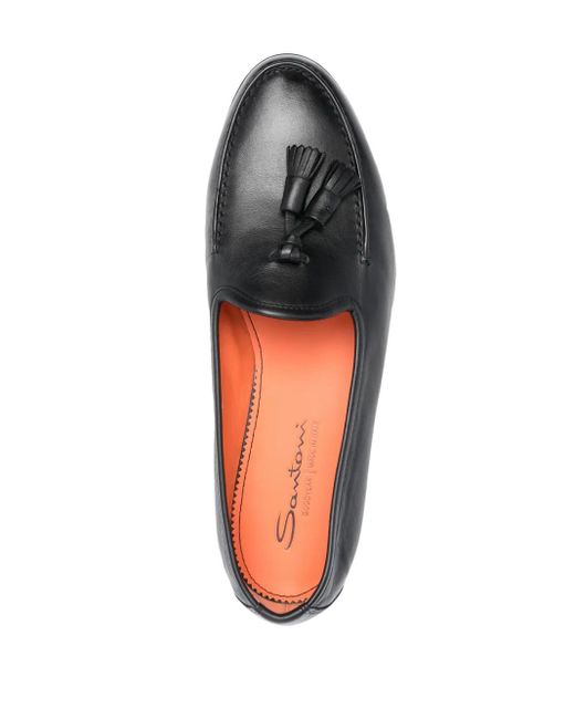 Santoni Black Andrea Tassel-Detail Leather Loafers for men