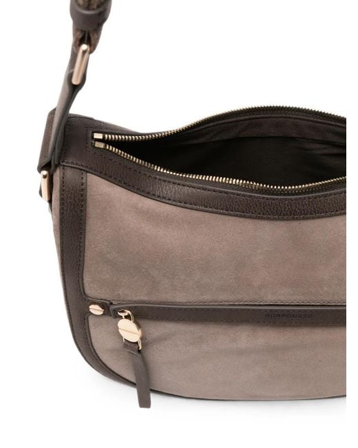 Borbonese Gray Suede Panelled Shoulder Bag