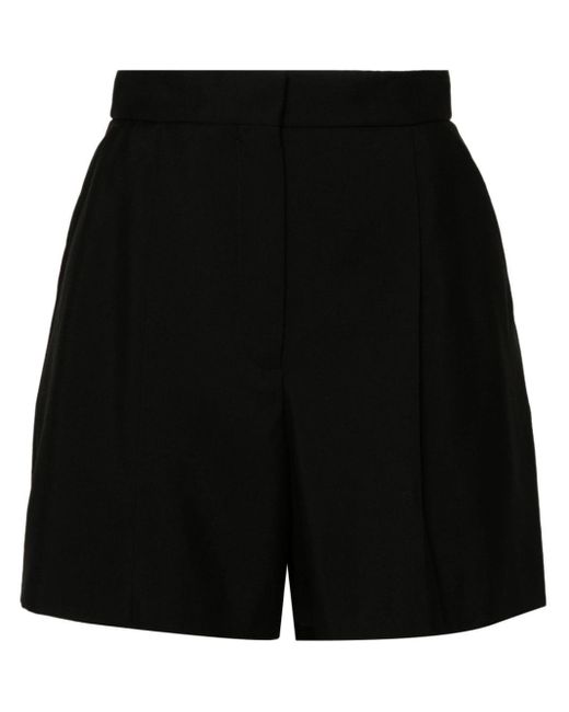 Alexander McQueen Black Pleat-detail Wool Shorts