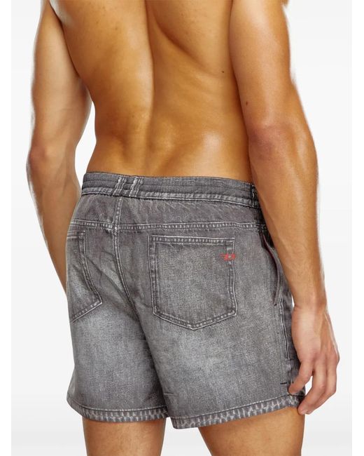 DIESEL Gray Bmbx-Nico Denim-Print Swim Shorts for men