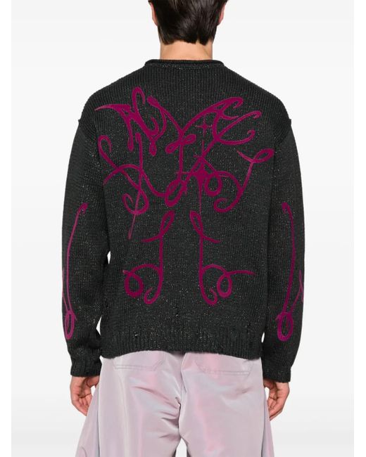 Acne Blue Flocked-Logo Distressed Jumper for men