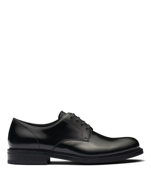 Prada Black Brushed Leather Lace-Up Shoes for men