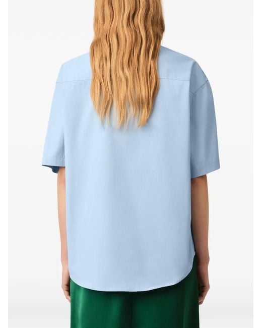 AMI Blue Cotton Short Sleeves Tulip Boxy Fit Shirt