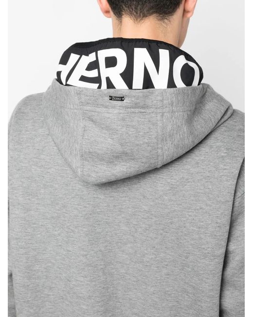 Herno Gray Layered-Effect Cotton-Blend Hoodie for men