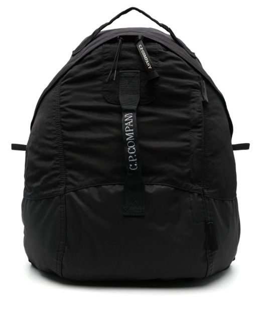 C P Company Black Logo-Stamp Backpack for men