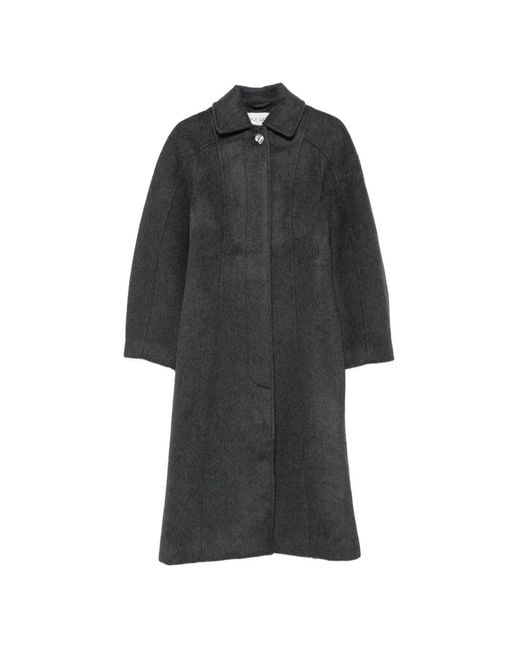 Stine Goya Black Shirred-Waist Single-Breasted Coat