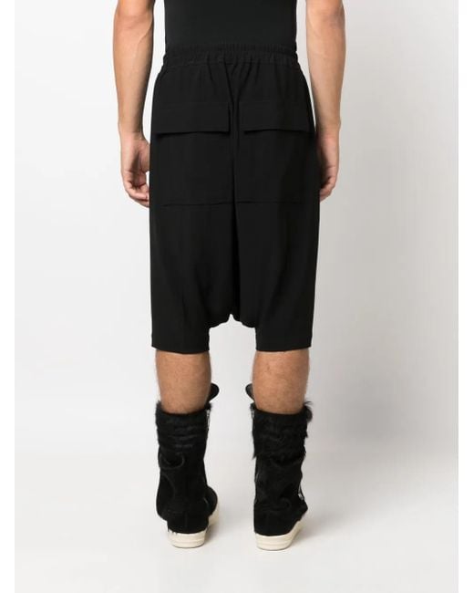 Rick Owens Black Drop-Crotch Drawstring Shorts for men