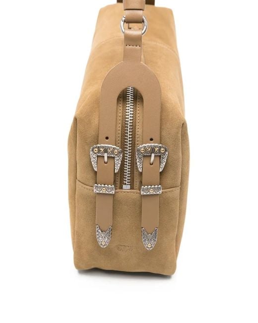 Pinko Natural Large Keeper Suede Shoulder Bag