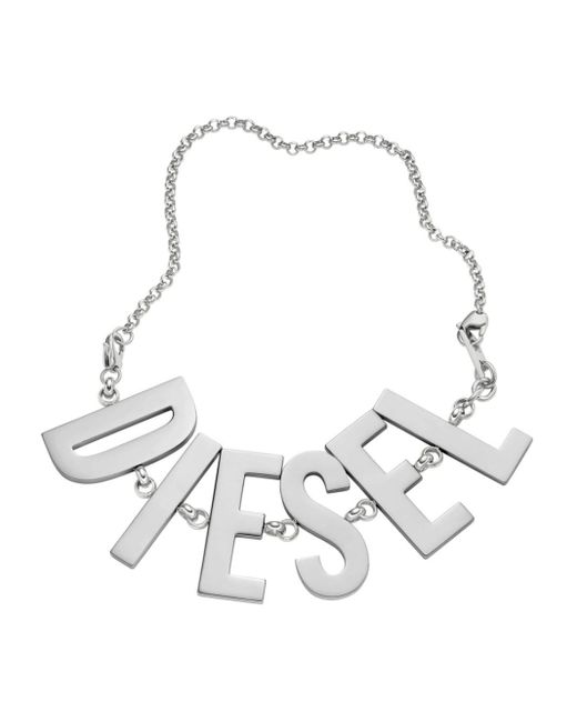 DIESEL White Dx1478 Logo-lettering Necklace