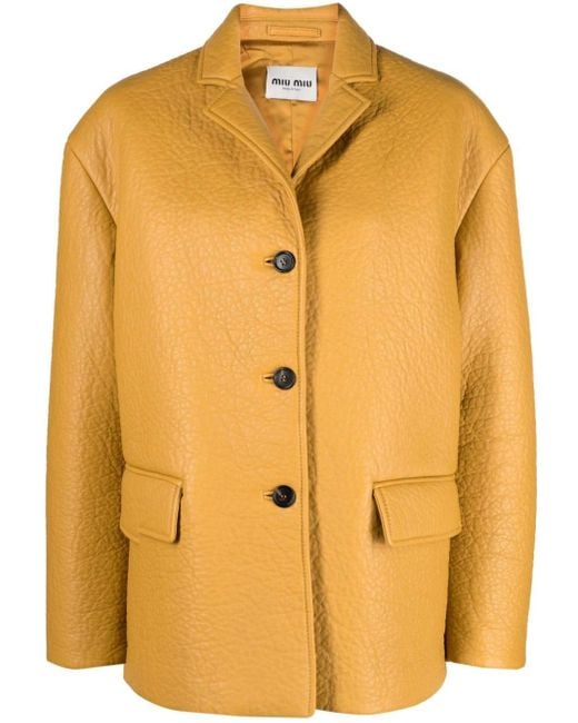 Miu Miu Yellow Logo-appliqué Leather Jacket