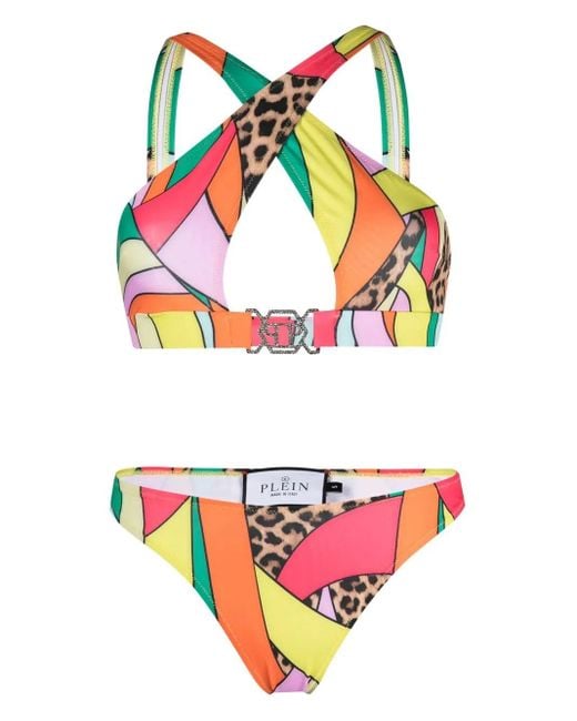 Philipp Plein Gray Crossover-Strap Bikini Set