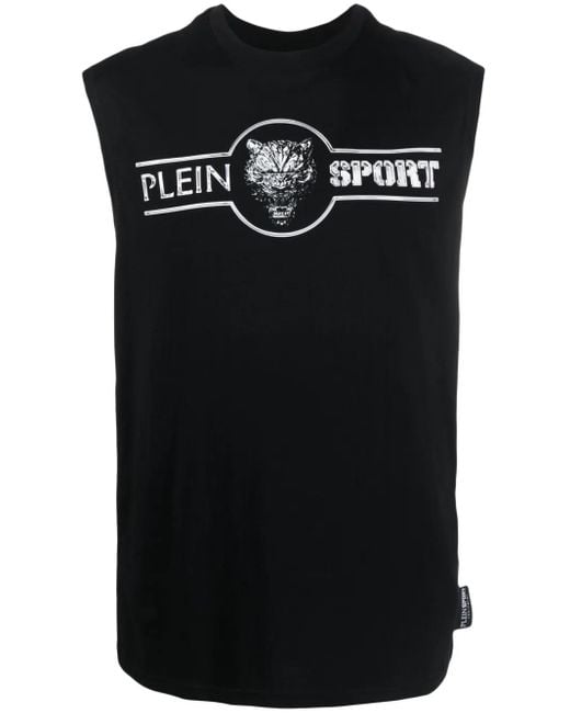 Philipp Plein Black Logo-Print Cotton Tank Top for men
