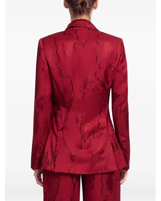 Elie Saab Red Blazer En Jacquard À Boutonnière Croisée