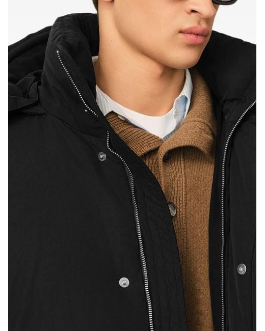 AMI Black Hooded Nylon And Cotton Down Jacket With Ami De Coeur for men