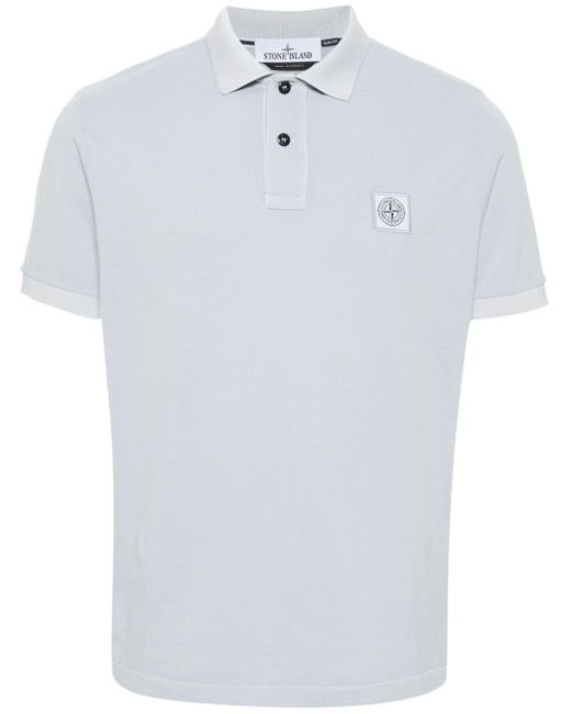 Stone Island White Logo Cotton Polo Shirt for men