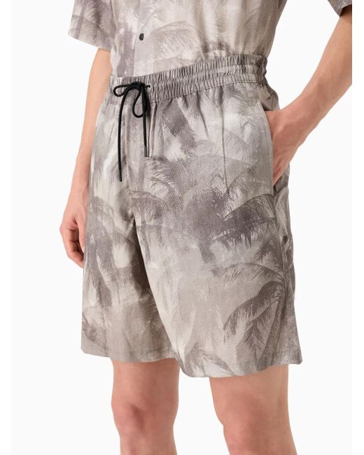 Emporio Armani Gray Printed Cotton Blend Shorts for men