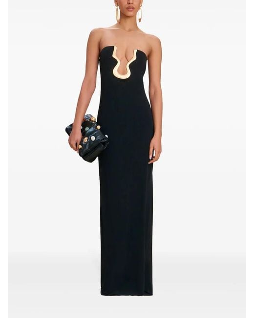 Cult Gaia Black Viscose Appliqué Cut-Out Evening Dress