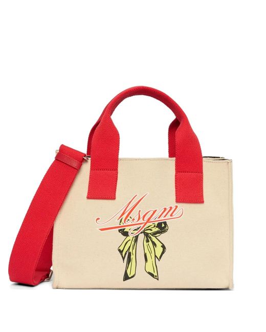 MSGM Red Micro Tote Bag Mit Logo