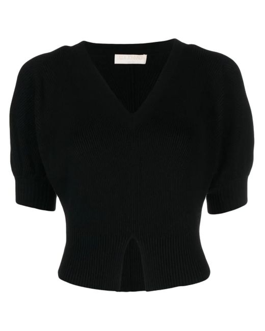 Ulla Johnson Black Geripptes Oberteil Mit V-Ausschnitt