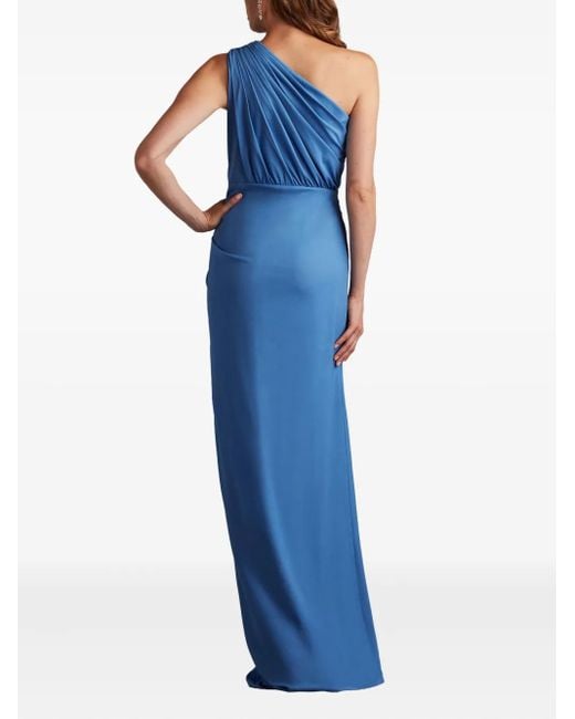 Tadashi Shoji Lena Gedrapeerde Avondjurk Met Ruches in het Blue