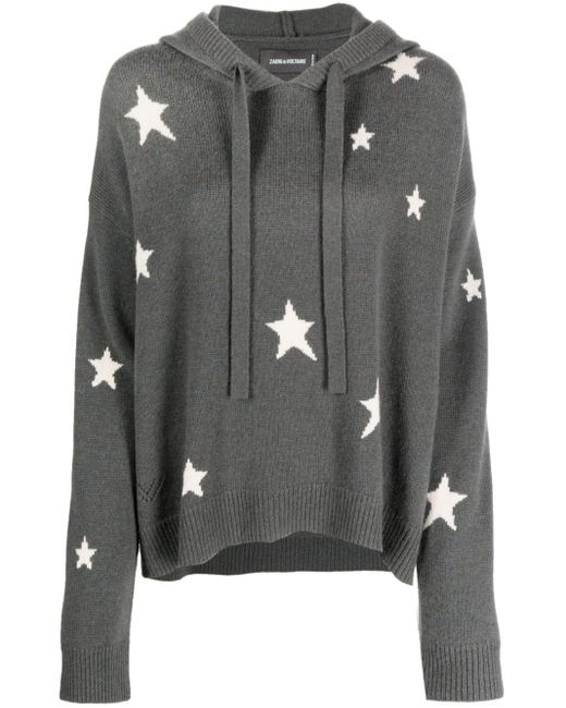 Zadig & Voltaire Marky Star-jacquard Cashmere Hoodie in het Gray