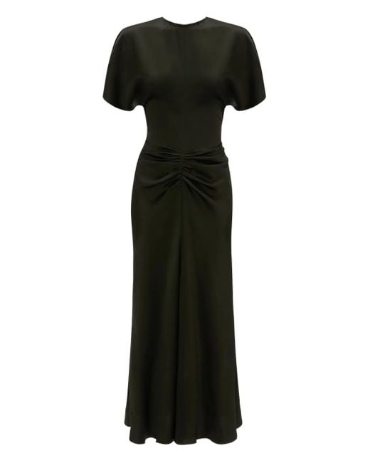 Victoria Beckham Black Gathered-Waist Midi Dress