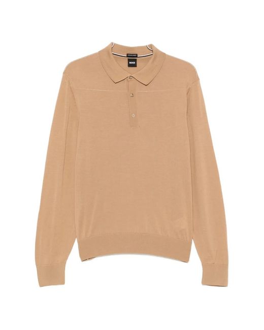 Boss Natural Long-Sleeve Polo-Collar Sweater for men