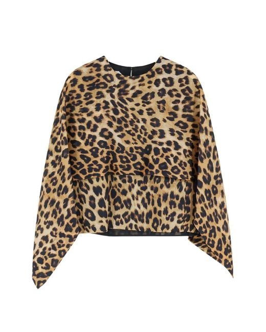 Alberta Ferretti Natural Animal-Print Cape-Detail Blouse