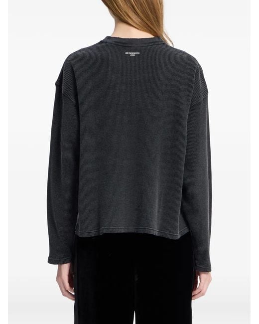 Ann Demeulemeester Black Graphic-Print Waffle-Knit T-Shirt