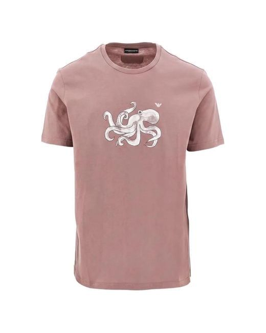 Emporio Armani Pink Sea Animals Octopus-Print T-Shirt for men