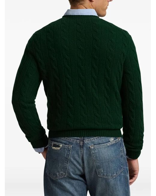 Polo Ralph Lauren Green Cable-Knit Embroidered-Logo Sweater for men