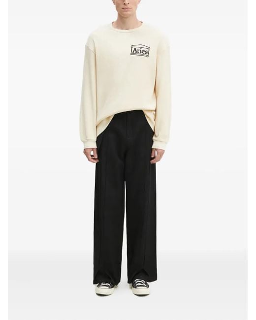 Aries Natural Logo Waffle-Pattern Sweatshirt for men