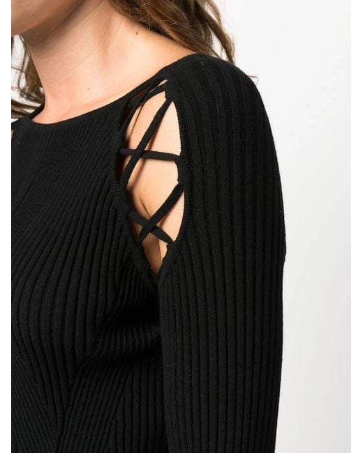 Philipp Plein Black Lace-Detail Ribbed-Knit Dress