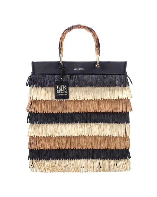 Le Pandorine Blue Marcy Fringe-Detail Bamboo-Handle Tote Bag