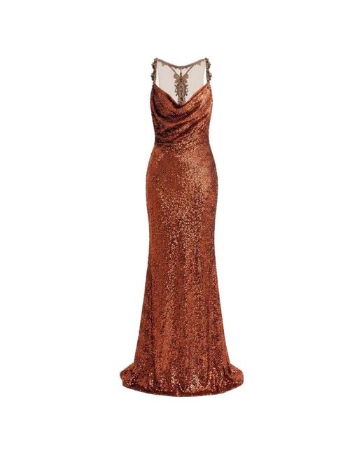 Gemy Maalouf Brown Sequin-Embellished Beaded-Strap Dress
