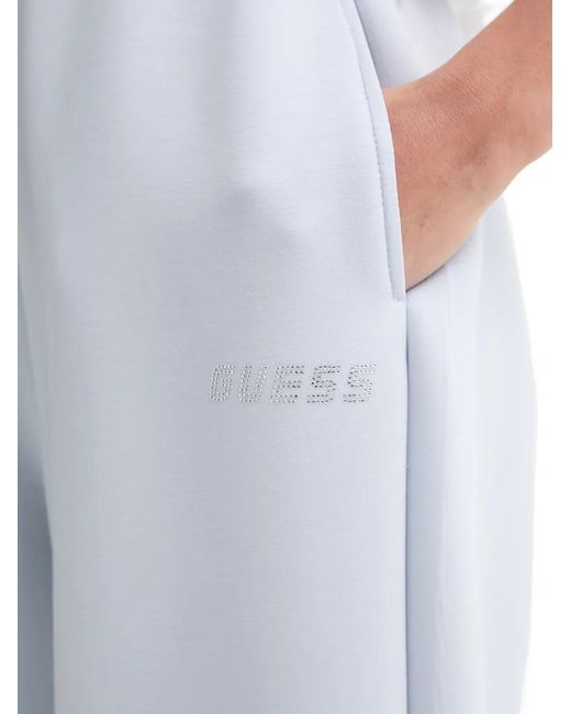 Guess White Rhinestone-Logo Track Pants