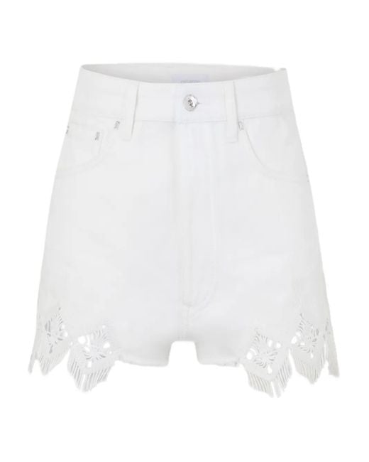 Rabanne White Embroidered Scalloped-Hem Shorts