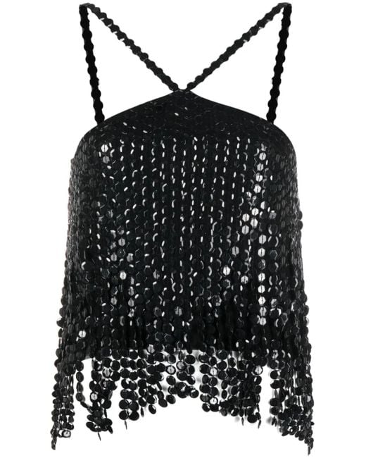 The Attico Black Layered Sequin-Embellished Top
