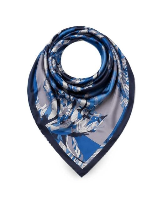 Lancel Blue Écharpe À Imprimé Plumes