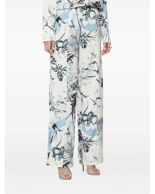Genny White Floral-Print Trousers
