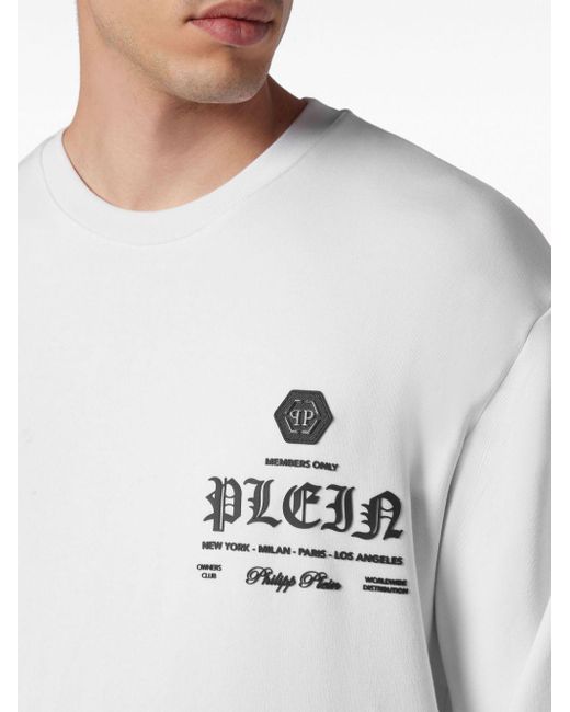 Philipp Plein White Logo-appliqué Crew-neck Sweatshirt for men
