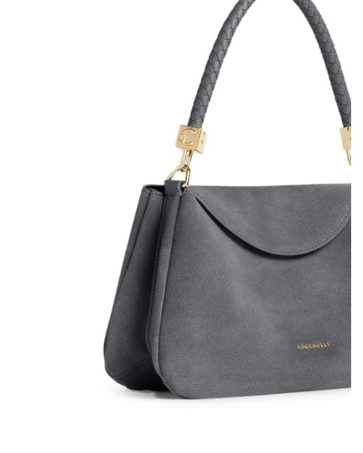Coccinelle Gray Small Tiggy Braided-Handle Suede Tote Bag
