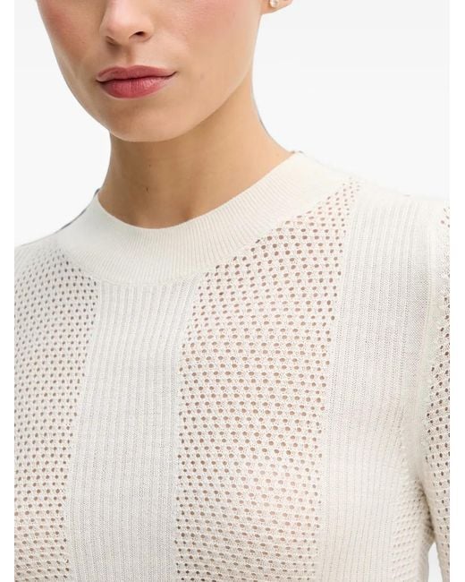 Sisley White Open-Knit Long-Sleeve Top