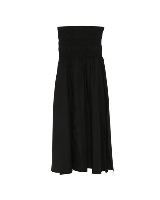 Closed Black Smocked-Waistband Pleated Maxi Skirt